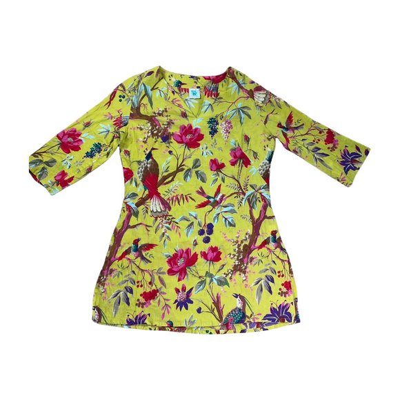 Karma Living Tops - Karma Living Floral and Bird Lightweight summer Tunic Top Size Large